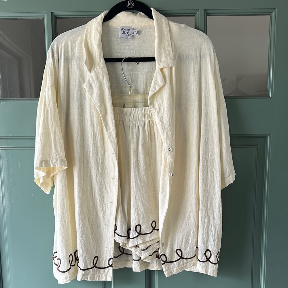 Cream Button-Up Shirt and Shorts Set